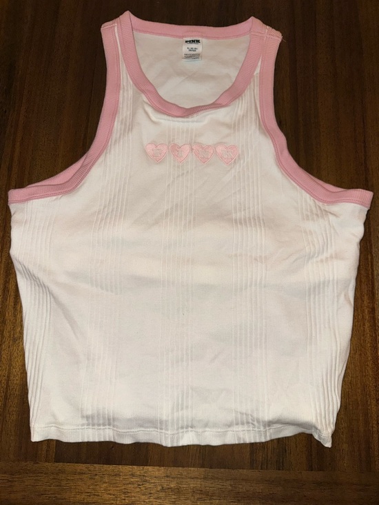 PINK Victoria's Secret Tops - PINK Victoria's Secret White Ribbed Tank with Pink Trim